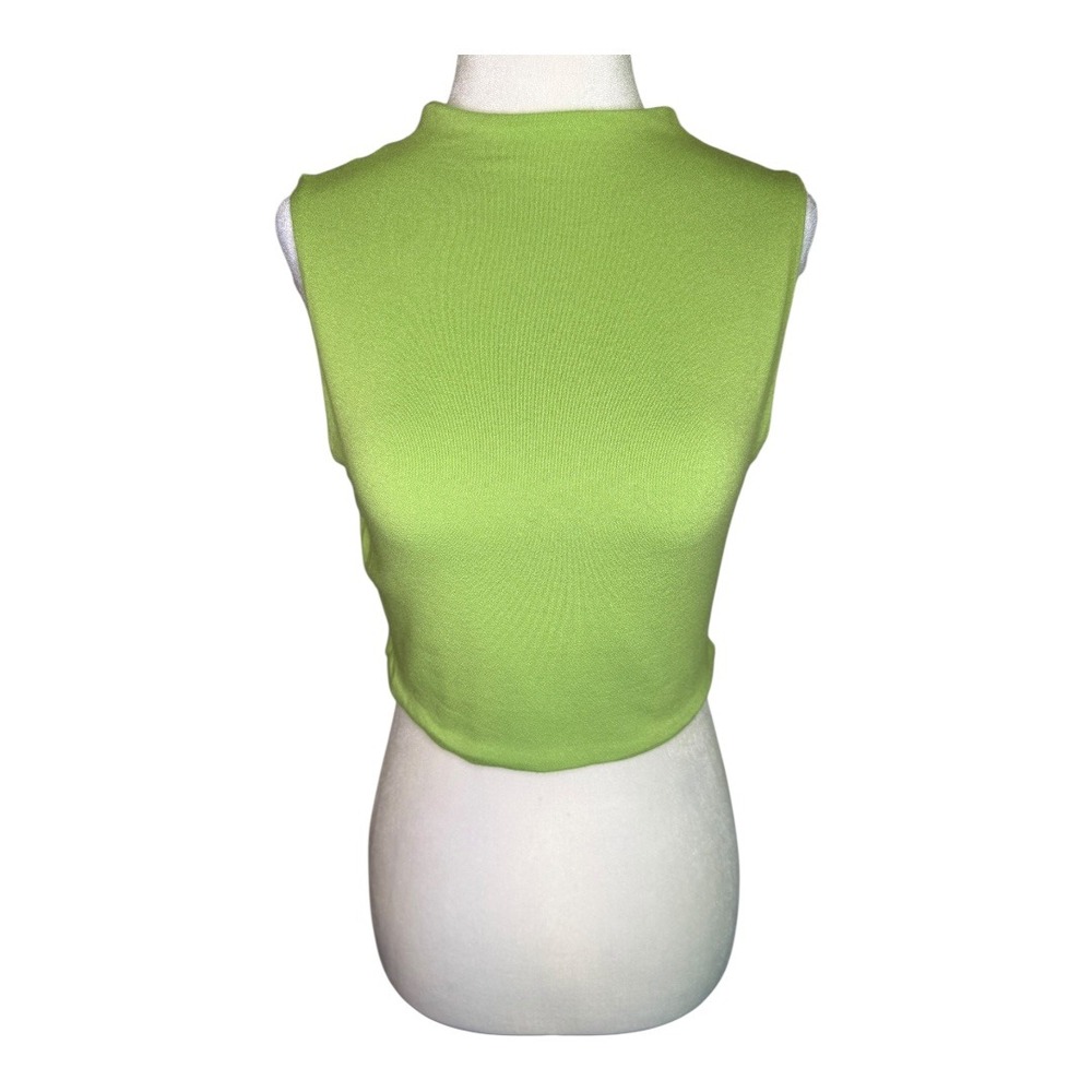 Naked Wardrobe Mock Neck Crop Top Sleeveless Knit Stretch Chartreuse Large NWT